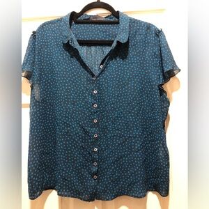 Piazza Sempione blue polka dot silk blouse IT size 50 (14 US)